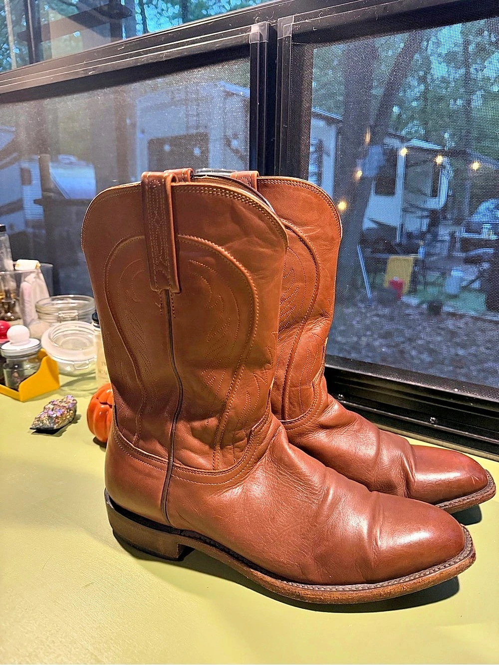 Lucchese Leather Western Cowboy Boots in Brown